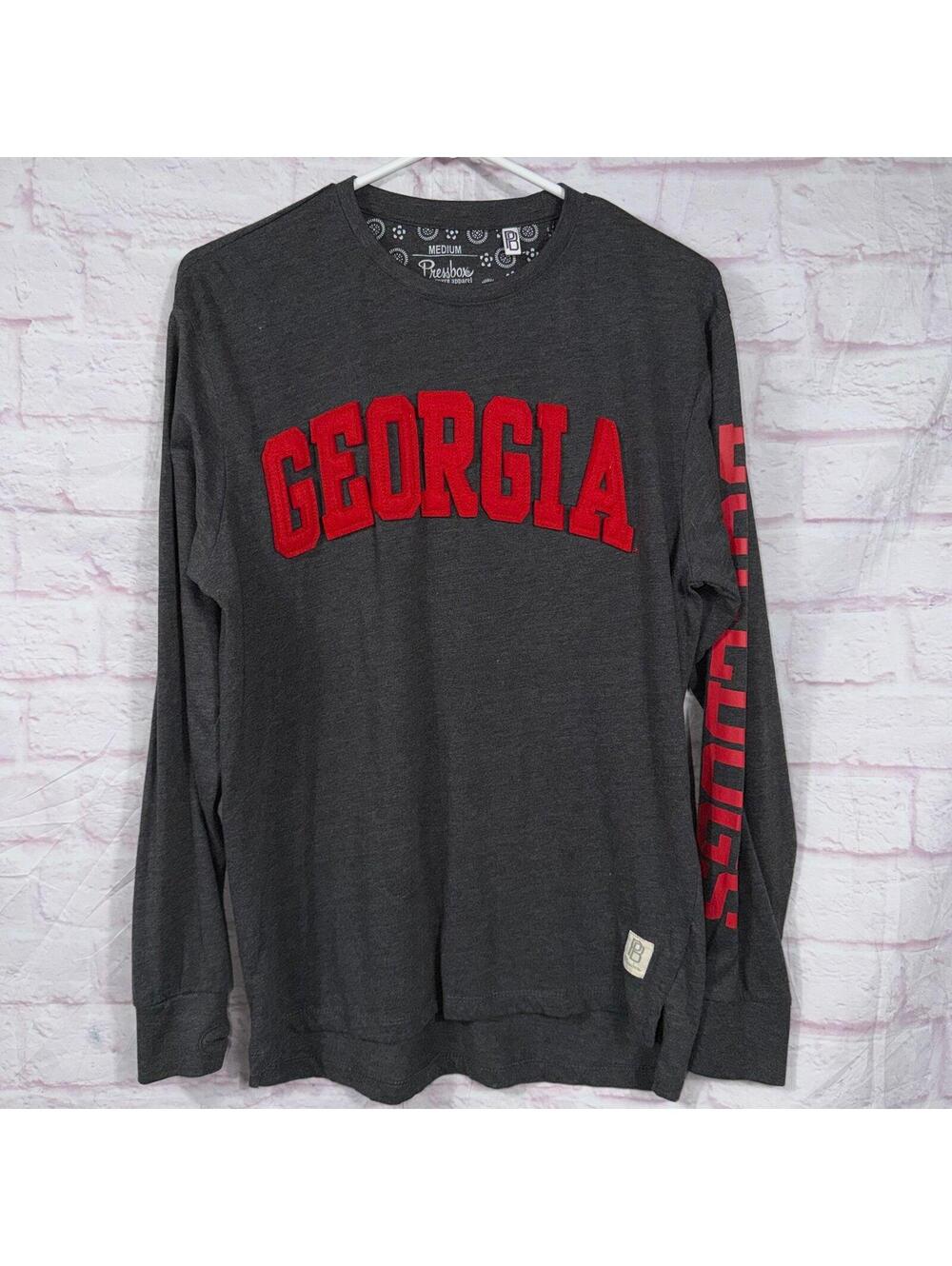 Pressbox Georgia Bulldogs Long Sleeve Graphic Tee Gray Red Women’s Medium